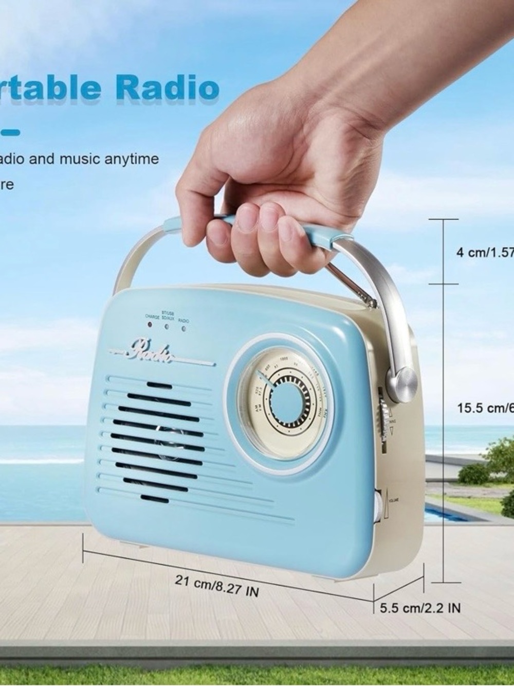 NEW Bluetooth Retro Radio, Portable AM FM Battery Powered & Plug-in Wall Vintage - Picture 8 of 9